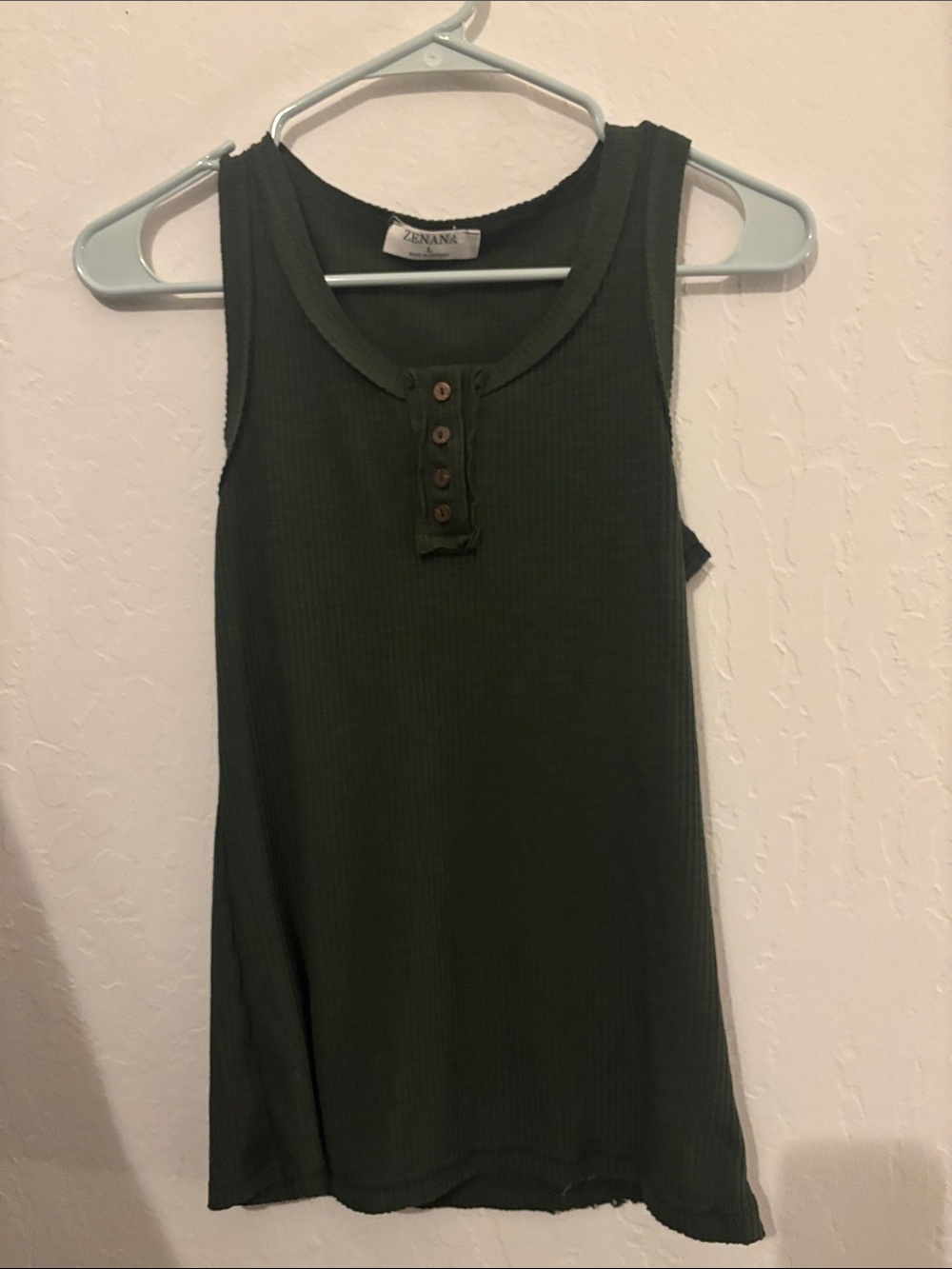 Zenana Outfitters Dark Olive Ribbed Tank with Buttons